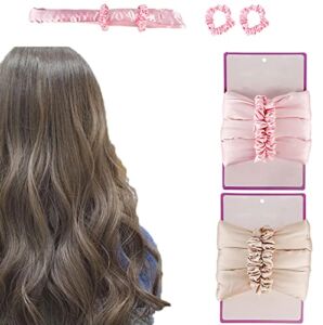 2 PCS Heatless Curling Rod Headband, Heatless Hair Curlers for Long Hair, Soft No Heat Hair Curlers to Sleep In, Hair Curling Kit-Pink Champagne