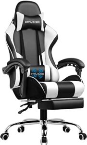 GTPLAYER Gaming Chair, Computer with Footrest and Lumbar Support Height Adjustable with 360°-Swivel Seat and Headrest for Office or Gaming (White)