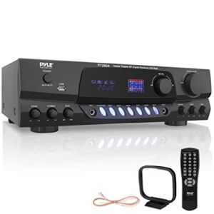 Pyle 200W Home Audio Power Amplifier – Stereo Receiver w/ AM FM Tuner, 2 Microphone Input w/ Echo for Karaoke, Great Addition to Your Home Entertainment Speaker System – PT260A , Black , 17 inches