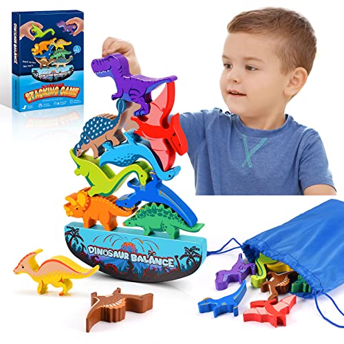 Dinosaur Toys for Kids 3-5: Wooden Stacking Montessori Toys for 3-7 Year Old Balance Competition Game for Family Ideal Christmas Stocking Stuffers and Birthday Gifts for Kids (Classic Version) | The Storepaperoomates Retail Market - Fast Affordable Shopping