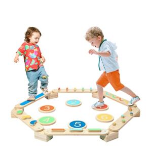 Kids Balance Beam Wooden, Stepping Stones, Montessori Toys for 3+ Year Old, Toddler Gymnastics Beam, 6 Piece Obstacle Course for Playroom, Indoor and Outdoor Gift for Kids