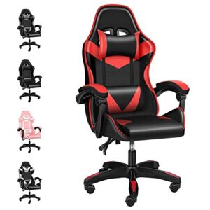 YSSOA Ergonomic Backrest and Seat Height Adjustable Swivel Recliner Racing Office Computer Video Game Chair,400lb Capacity, Black/Red