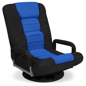 Best Choice Products Swivel Gaming Chair 360 Degree Multipurpose Floor Chair Rocker for TV, Reading, Playing Video Games w/Lumbar Support, Armrest Handles, Adjustable Foldable Backrest – Black/Blue