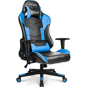 N-GEN Gaming Chair Computer Ergonomic Office Adjustable Lumbar Support Racing Style High Back Desk Headrest Swivel Executive E-Sports Video Game PC Leather Height Reclining (1. Blue)