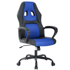 Ergonomic Office Chair Cheap Desk Chair PC Gaming Chair Rolling PU Leather Swivel Chair Executive Computer Chair Lumbar Support for Women, Men(Blue)