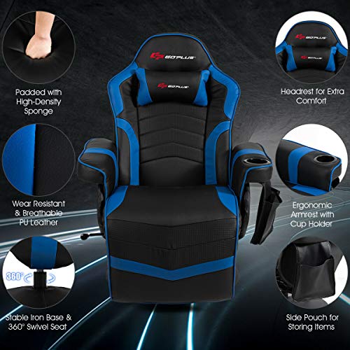 Goplus Massage Gaming Chair, Racing Style Gaming Recliner w/Adjustable Backrest and Footrest, Ergonomic High Back PU Leather Computer Office Chair Swivel Game Chair w/Cup Holder and Side Pouch | The Storepaperoomates Retail Market - Fast Affordable Shopping