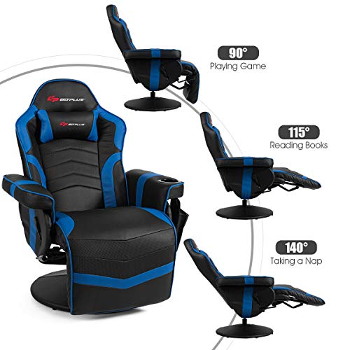 Goplus Massage Gaming Chair, Racing Style Gaming Recliner w/Adjustable Backrest and Footrest, Ergonomic High Back PU Leather Computer Office Chair Swivel Game Chair w/Cup Holder and Side Pouch | The Storepaperoomates Retail Market - Fast Affordable Shopping