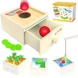 4-in-1 Montessori Toys for 1 2 3 Year Old Baby Boy Girl, Ball Drop Toy, Carrot Harvest Game, Color Matching Magnetic Fishing, Montessori Coin Box, Fine Motor Skills Toys for Toddlers Birthday Gifts