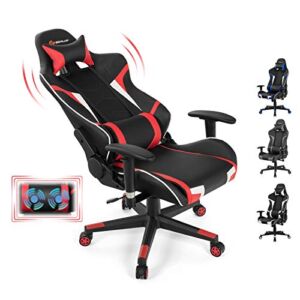 Goplus Gaming Chair, Massage Office Chair Computer Gaming Racing Chair, High Back PU Leather Adjustable Arms Headrest Ergonomic Reclining Game Chair, Rolling Swivel Executive Chair