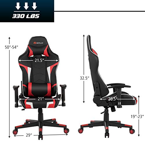 Goplus Gaming Chair, Massage Office Chair Computer Gaming Racing Chair, High Back PU Leather Adjustable Arms Headrest Ergonomic Reclining Game Chair, Rolling Swivel Executive Chair | The Storepaperoomates Retail Market - Fast Affordable Shopping