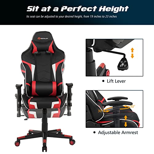 Goplus Gaming Chair, Massage Office Chair Computer Gaming Racing Chair, High Back PU Leather Adjustable Arms Headrest Ergonomic Reclining Game Chair, Rolling Swivel Executive Chair | The Storepaperoomates Retail Market - Fast Affordable Shopping