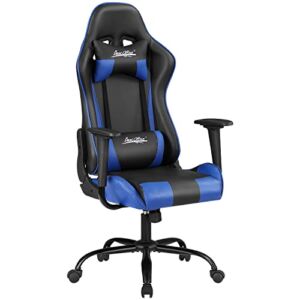 Gaming Chair Office Chair Desk Chair with Lumbar Support Headrest Armrest Task Rolling Swivel Ergonomic E-Sports Adjustable PC Gamer Chair Blue
