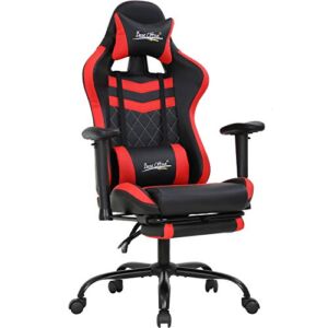 PC Gaming Chair Ergonomic Racing Office Chair E-Sports Adjustable Computer Chair with Headrest Armrest Footrest Task Rolling Swivel Ergonomic Desk Chair for Back Support(Red)