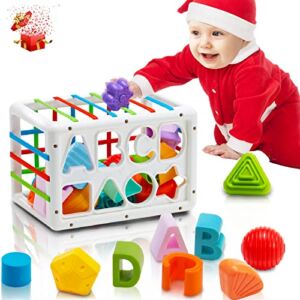 Montessori Toys for 1 Year Old Boys Girls for Babies 6-12 months Sensory Bin Baby Toys 6 to 12-18 months Toddlers 1 2 Years Activity Cube Shape Sorting Toy Christmas 1st Birthday Gifts Boy Girls Kids