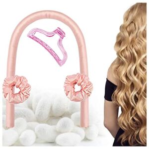 BADJAS Heatless Curls Headband Satin No Heat Curls Rollers Heatless Curls Scrunchie Headband Heatless Curling Rod Headband for Long Hair,Pink