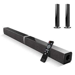 MZEIBO Sound Bars for TV, Split Sound Bar 50W Bluetooth 5.0 Sound Bars 4 Speakers Deep Bass Home Theater TV Speakers (Optical/HDMI/Aux/Remote Control/Wall-Mounted)