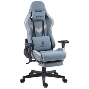 Dowinx Gaming Chair Breathable Fabric Office Chair with Pocket Spring Cushion and Massage Lumbar Support, High Back Ergonomic Computer Chair Adjustable Swivel Task Chair with Footrest Blue