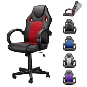 iooHug Computer Gaming Chair Cheap, Ergonomic Racing Chair Headrest with Lumbar Support, Home Office Desk Chair Adjustable PU Leather Mesh, Video Game Chairs for Teens Red