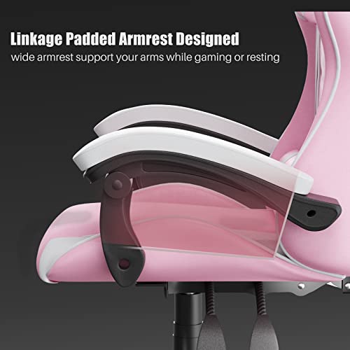 Pink Gaming Chair, Reclining High Back PU Leather Office Desk Chair with Headrest and Lumbar Support, Adjustable Swivel Rolling Video Game Chairs Ergonomic Racing Computer Chair | The Storepaperoomates Retail Market - Fast Affordable Shopping