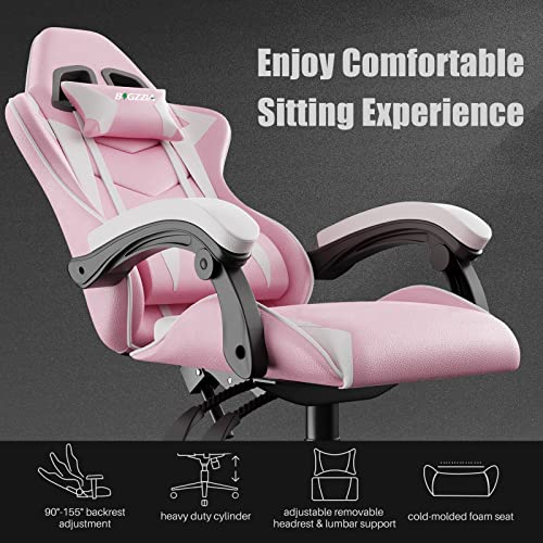 Pink Gaming Chair, Reclining High Back PU Leather Office Desk Chair with Headrest and Lumbar Support, Adjustable Swivel Rolling Video Game Chairs Ergonomic Racing Computer Chair | The Storepaperoomates Retail Market - Fast Affordable Shopping
