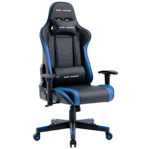 MFD Living Gaming Chair High-Back Computer Office Chair PU Leather Racing Executive Ergonomic Adjustable Armrest Swivel E-Sports Chair with Headrest and Lumbar Support (Black/Blue)
