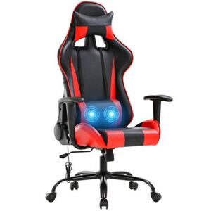 Gaming Chair Racing Office Chair Massage Swivel Chair High Back PU Leather Executive Rolling Task Adjustable Computer Chair with Lumbar Support Headrest Armrest Desk Chair for Adults(Red)