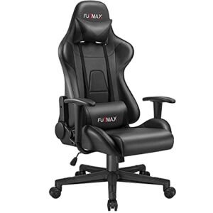Furmax Video Gaming Chair Ergonomic PC Computer Office Chair Racing Leather Adjustable Swivel Chair with Headrest and Lumbar Support for Adults (Black)