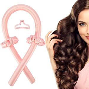 Heatless Hair Curlers Curling Rod Wave Headband – Hair Styling Tools & Appliances for Medium and Long Hair – No Heat Curling Ribbon with Hair Clips and Scrunchie – Rod Wave for Heatless Curls, Pink
