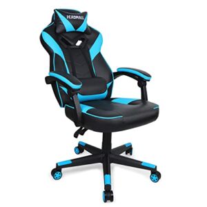HEADMALL Reclinable Gaming Chair, Ergonomic Design Chair, Adjustable Height High Back Computer Video Game Chairs with Lumbar Support and Head Pillow, for Adults&Teens (Black&Ocean Blue)