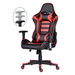Gaming Chair Ergonomic Office Chair High Back Computer Chair PU Leather Desk Chair Armrest Height Adjustable Video Game Chairs Swivel Gamer Chair Headrest Lumbar Pillow E-Sports Chair (Black & Red)