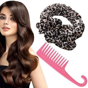 BB MALL New Soft Heatless Curling Headband and Comb,Lazy Scrunchie Rollers Magic Hairdresser Tools For Women Long Hair Overnight(2pcsLeopard+Comb)