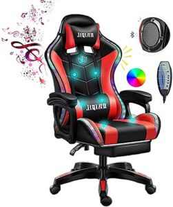 Gaming Chair with LED Light/Pro Gaming Chair with Bluetooth Speakers, Full Massager Lumbar Support and Bluetooth Speaker Video Gaming Chairs LED Lights Load-Bearing 150KG,Red