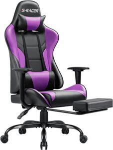 Gaming Chair Computer Office Chair Ergonomic Desk Chair with Footrest Racing Executive Swivel Chair Adjustable Rolling Task Chair (Purple)
