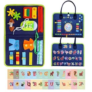 Tafatee Montessori Busy Board Toys for 1 2 3 4 5 Years Old ,Sensory Travel Toy Learning Life Skills Toys Portable Activity Board Gift for Toddlers 1-3 Girl Boy Children(with 26 Letters Card)