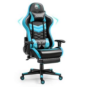 Czlolo Gaming Chair with Footrest and Massage, PU Leather Racing Style Ergonomic Silla Gamer PC Computer Chair, Big and Tall Reclining Office Desk Chair for Adults/Teens/Heavy People, Teal+Black