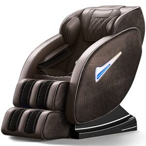BILITOK Massage Chair Recliner with Zero Gravity, Full Body Massage Chair with Heating, Airbags, Bluetooth Speaker, Foot Roller, Touch Screen, Space-Saving, Completely Assembled, Brown