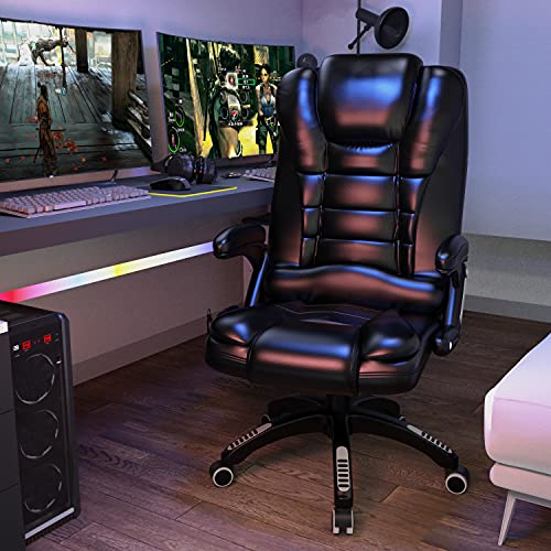 Ergonomic Massage Office Chair with Heated, Faux Leather High Back Executive 6 Pointed Vibrating Computer Gaming Chair with Lumbar Support, Adjustable Back Recline Swivel 360° Desk Chair, Black | The Storepaperoomates Retail Market - Fast Affordable Shopping