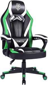 Vonesse Gaming Chair for Heavy People Gamer Chair with Massage High Back Game Chair Gaming Chair for Kids Height Adjustable Gaming Chair Ergonomic Gaming Chair with Massage Lumbar Cushion (Green)