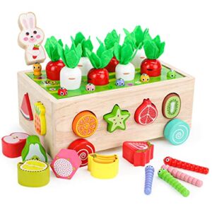 ihoomee Montessori Wooden Shape Sorter Toys for Baby Boys Girls Age 2 3 4 5 6 Years Old, Carrot Harvest Game Preschool Learning Educational Toys, Ideal Birthday Xmas for Kids Toddlers