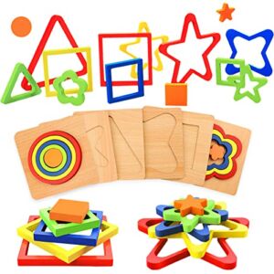 Toys for 1 Year Old Boy and Girl Toddler Toys Age 1-2, Montessori Shape Sorting Puzzle for Toddlers 1-3 Baby Infant Preschool Wooden Sensory Stem Educational Learning Toys for 1+ Year Old Kids Gifts