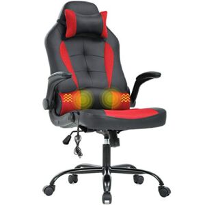 PC Gaming Chair Racing Office Chair Ergonomic Desk Chair Massage Executive PU Leather Computer Chair with Lumbar Support Headrest Armrest Task Rolling Swivel Chair for Women Adults, Red
