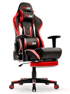 IWMH Gaming Chair, Ergonomic Racing Chair with Footrest, Executive High Back Office Chair, Adjustable Leather High Back Office Chair, Recliner & Rotatable (Red)