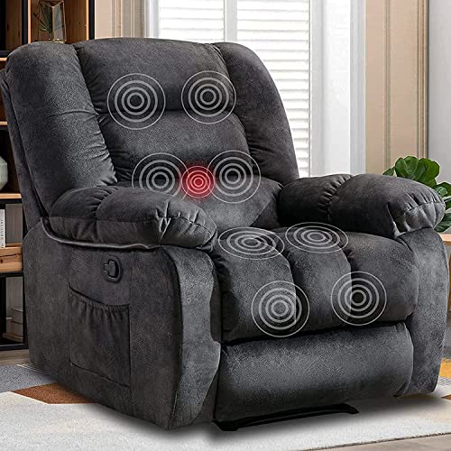 ANJHOME Overstuffed Massage Recliner Chairs with Heat and Vibration, Soft Fabric Single Manual Reclining Chair for Living Room Bedroom (Grey) | The Storepaperoomates Retail Market - Fast Affordable Shopping