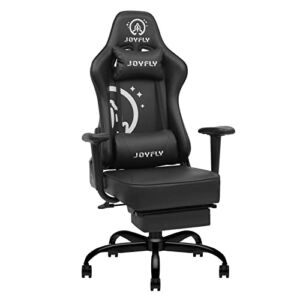 JOYFLY Big and Tall Gaming Chair with Footrest, 400lbs Capacity, Ergonomic PU Leather, Adjustable Armrest with Headrest and Lumbar Support Black