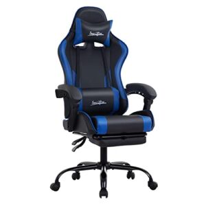 Gaming Chair Office Chair Computer Chair with Footrest and Lumbar Support, High Back Desk Chair Ergonomic Game Chair PC Gamer Chair Swivel Rolling Chair for Adult Teen, Blue