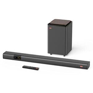 IDEAPLAY Sound Bar for TV, 35 Inch 2.1 Channel Surround Soundbar with Subwoofer Speaker System Wireless Bluetooth 5.0, Home Theater Audio with Optical AUX USB Connection for Smart TVs, PC