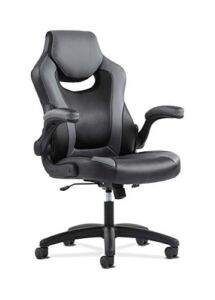 Sadie Racing Gaming Computer Chair- Flip-Up Arms, Black and Gray Leather (HVST911)