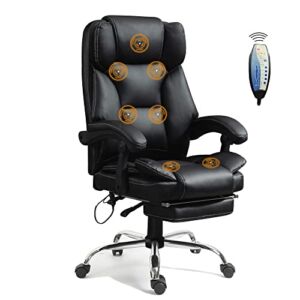 Executive Massage Reclining Office Chair with Footrest – Ergonomic Home Computer Office Desk Leather Chairs,Adjustable Height Swivel and Lumbar Support(Black)