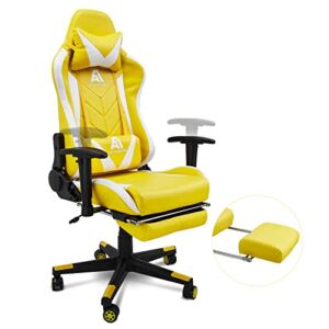 AA Products Gaming Chair High Back Ergonomic Computer Racing Chair Adjustable Gamer Chair with Footrest, Lumbar Support Swivel Chair – YellowWhite