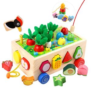 BAYMI Toddler Wooden Educational Montessori Toys, Baby Gifts for 2 3 4 Year Old Girls & Boys, Fine Motor Skill Carrot Harvest & Shape Sorting Learning & Education Developmental Toys for Kids 2-4